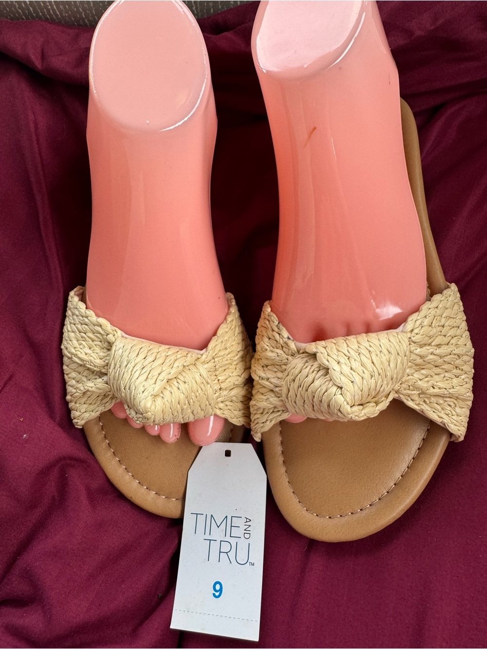 Time and Tru Sz 9 Natural Braided Slide Sandals NWT